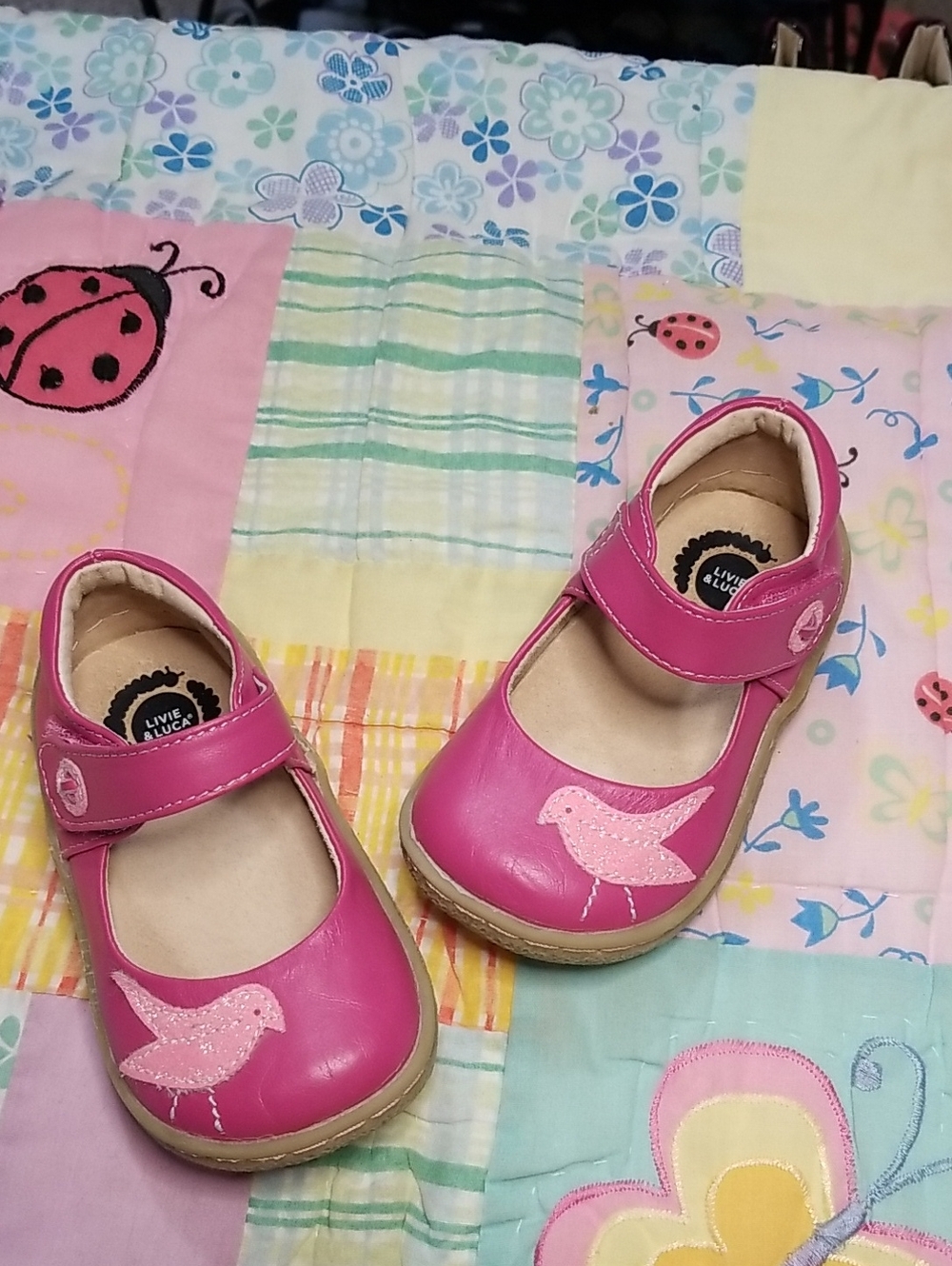 Livie & Luca Pink Leather Mary Jane Shoes with Pink Glitter Bird Size 6 Pio Pio - Picture 9 of 9